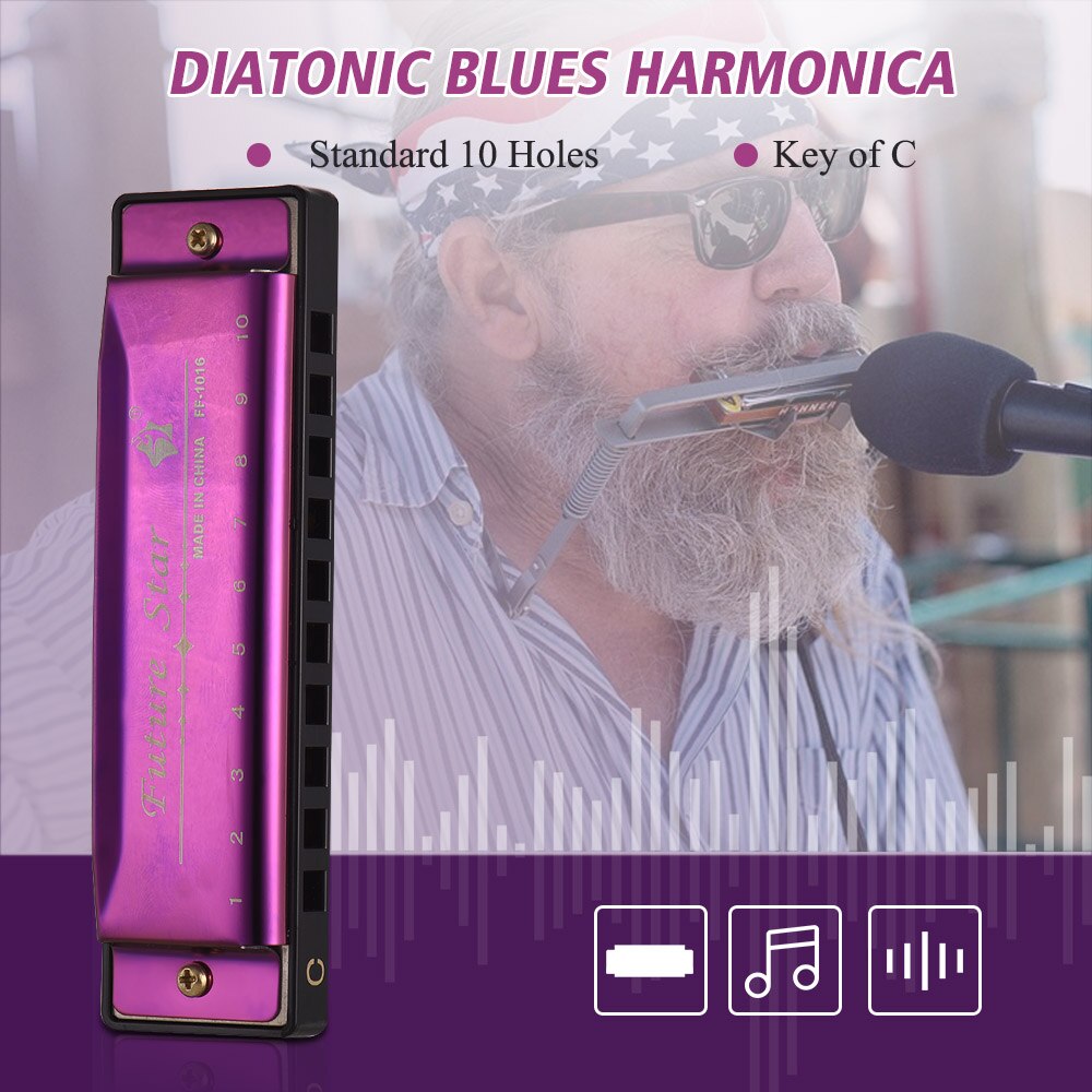 Key of c diatonisk mundharmonika mundorgan med abs siv spejl overflade 10 huller mundharmonika musikinstrument 4 farver