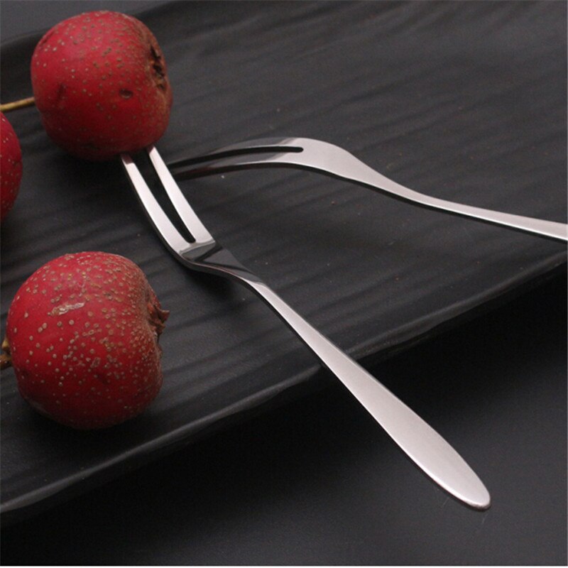 6pcs Fruit fork Stainless Steel Fruit Fork Fruit Sign Two Toothed Fruit Small Fork Cake Dessert Fork