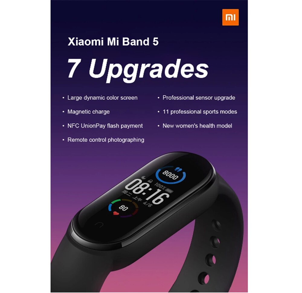 Xiaomi Mi Band 5 NFC Version Smart Bracelet AMOLED Screen Miband 5 Smartband Fitness Traker Bluetooth Heart Rate Smart Band