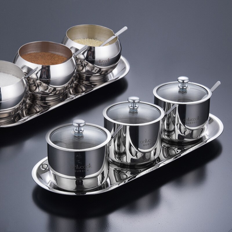 Seasoning Box 304 Stainless Steel Seasoning Pot Set Household Kitchen Seasoning Bottle Seasoning Bottle Three Piece Set