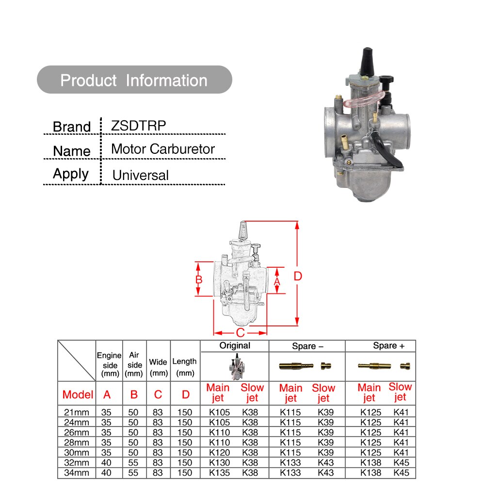Alconstar- 21 24 26 28 30 32 34Mm Pwk Carburateur Carburador Met Power Jet Scooter Motocross Cafe Racer atv Utv Off Road Racing