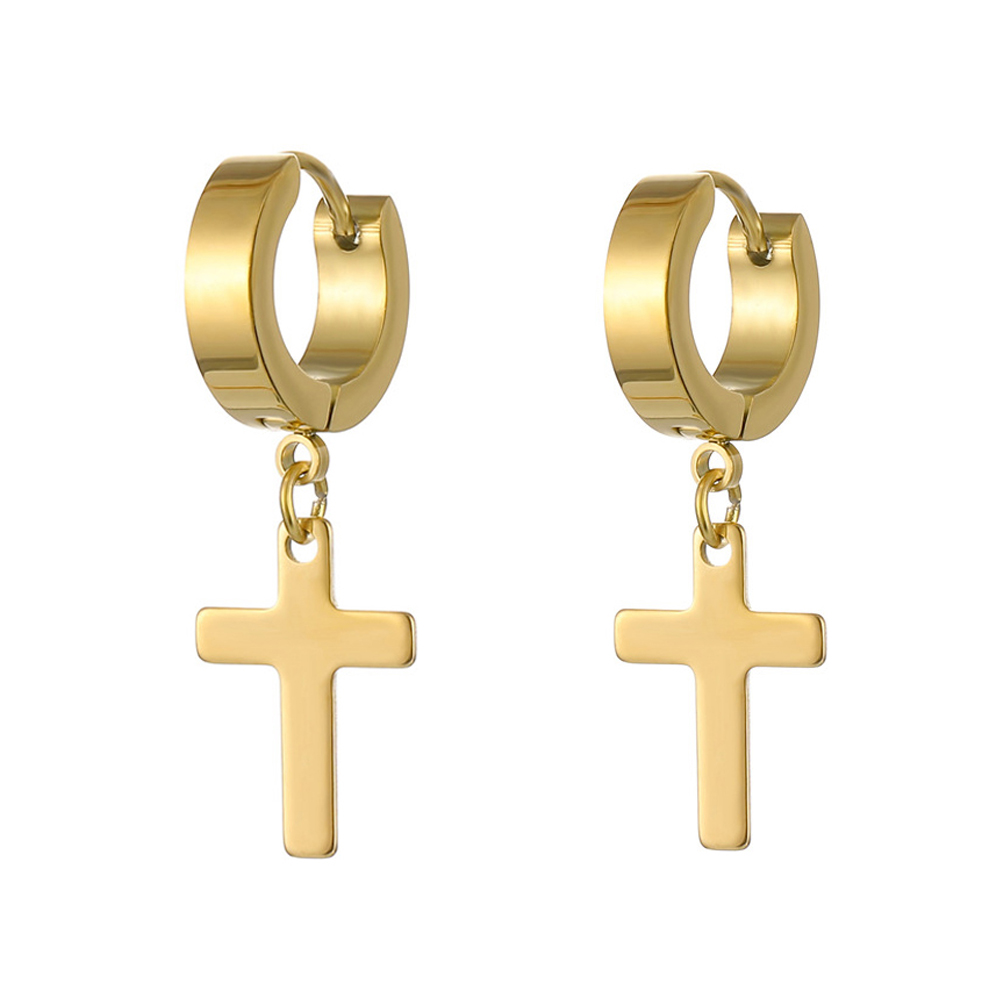 WKOUD-pendientes de aro con forma de cruz para hombre y mujer, joyería colgante, Color dorado, minimalista, delicado: Rodio plateado