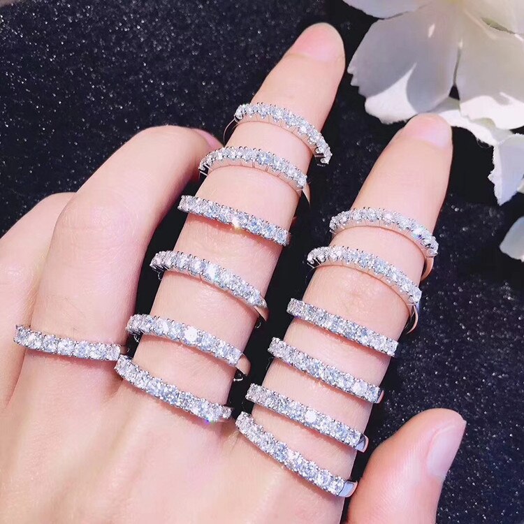 Single row CZ Ring for Women Solid silver color White AAA Crystal Wedding Party Eternity Band Ring Fine Jewelry