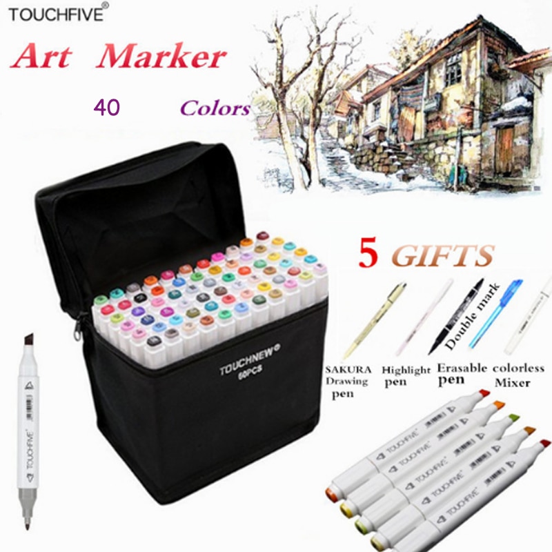 TOUCHFive 40 Colors Art Sketch Markers Set Brush Pen For Draw Manga Animation Dual Headed Alcoholic Oily Based Ink