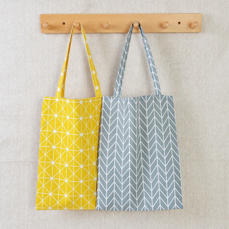 Sac à bandoulière en coton pour femmes, sac de Shopping Durable, fourre-tout à carreaux en toile de lin, sacs de Shopping à la ,