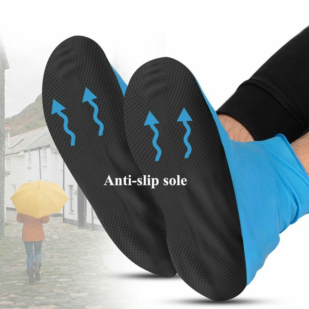 1pair Waterproof Portable Shoe Cover Cycling Foot Wear Anti Rain Elastic Travel Thick Sole Reusable Accessories Outdoor Emulsion