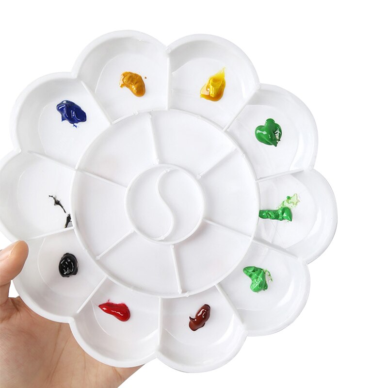 Paleta de plástico REDONDA/Ovalada para dibujo artístico, bandeja de colores para acuarela/Gouache/Herramienta de pintura china, paleta de pintura blanca,