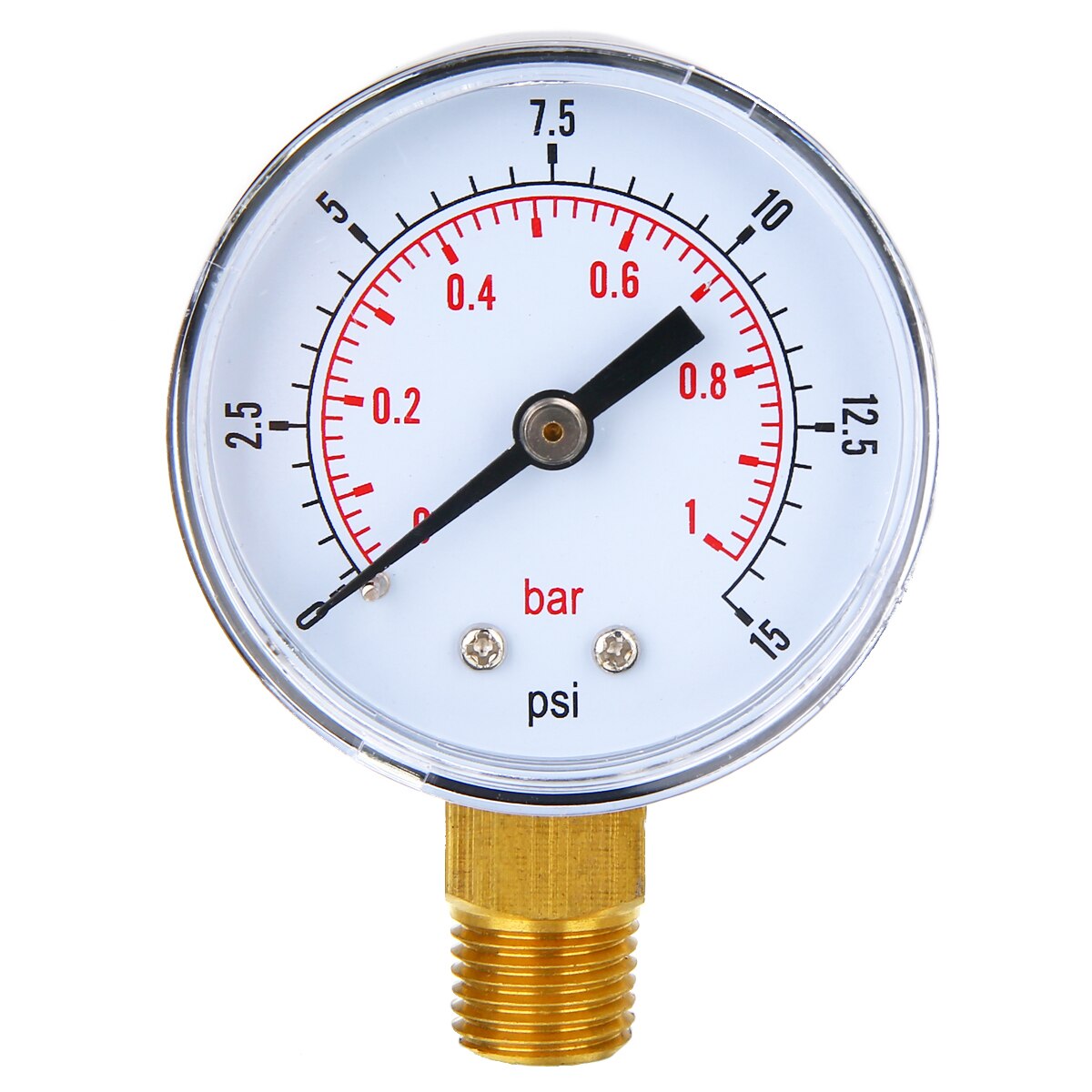 BSPT-Manómetro de baja presión, medidor hidráulico, manómetro de Dial de 50mm 0-15 PSI 0-1 Bar para combustible, aire, aceite, Gas y agua, 1/4