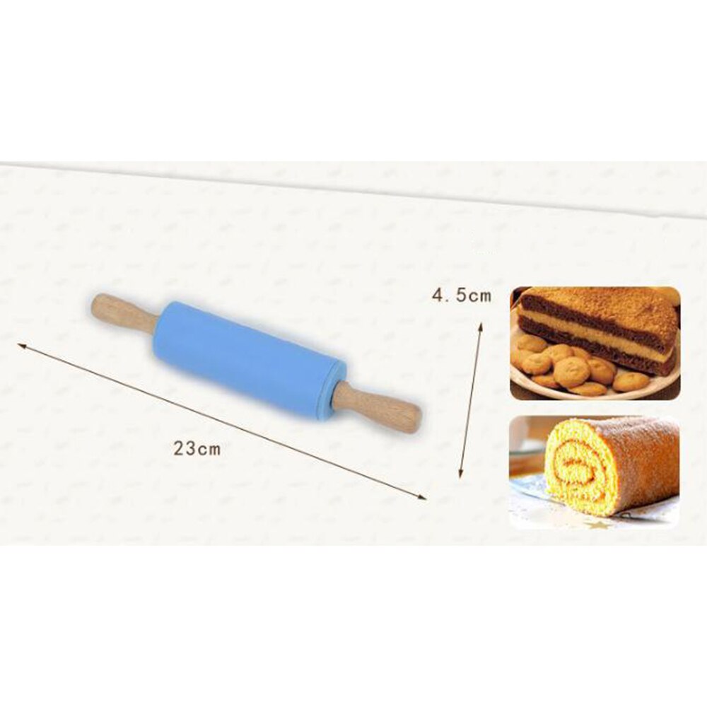 Deeg Roller Silicone Houten Keuken Pin inch Meel Bakken Tools Rolling 23cm Handvat Koken Non-stick Gebak 4