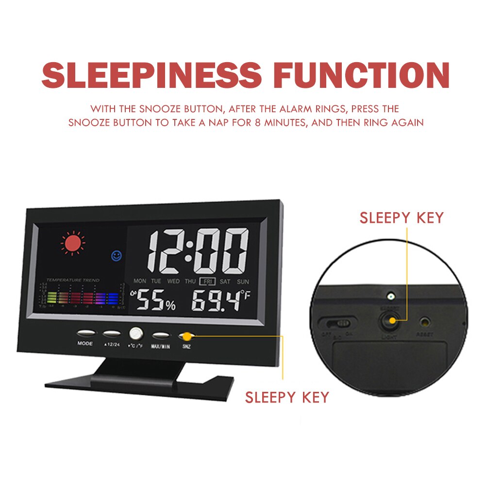 Voice Control Thermometer Hygrometer Calendar Weather Station Desk Alarm Clock Indoor Digital Temperature Humidity Gadget