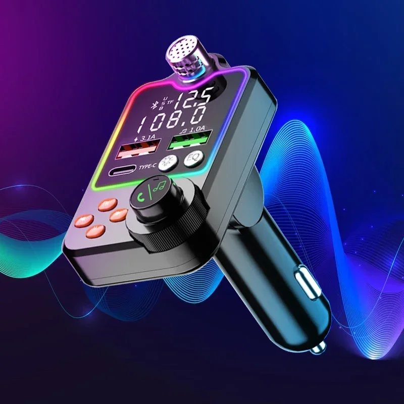 Chargeur rapide Bluetooth pour voiture, allume-cigare, appel mains libres, EQ, lumière d'ambiance, lecteur MP3, transmetteur FM