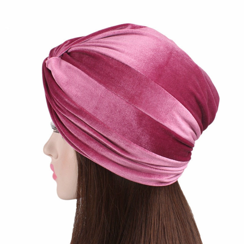 Women's Velvet Stretch Turban Hat - Elegant Head Scarf With Rhinestone, For Hair Loss Or Fashion, 22-23 Inch Circumference