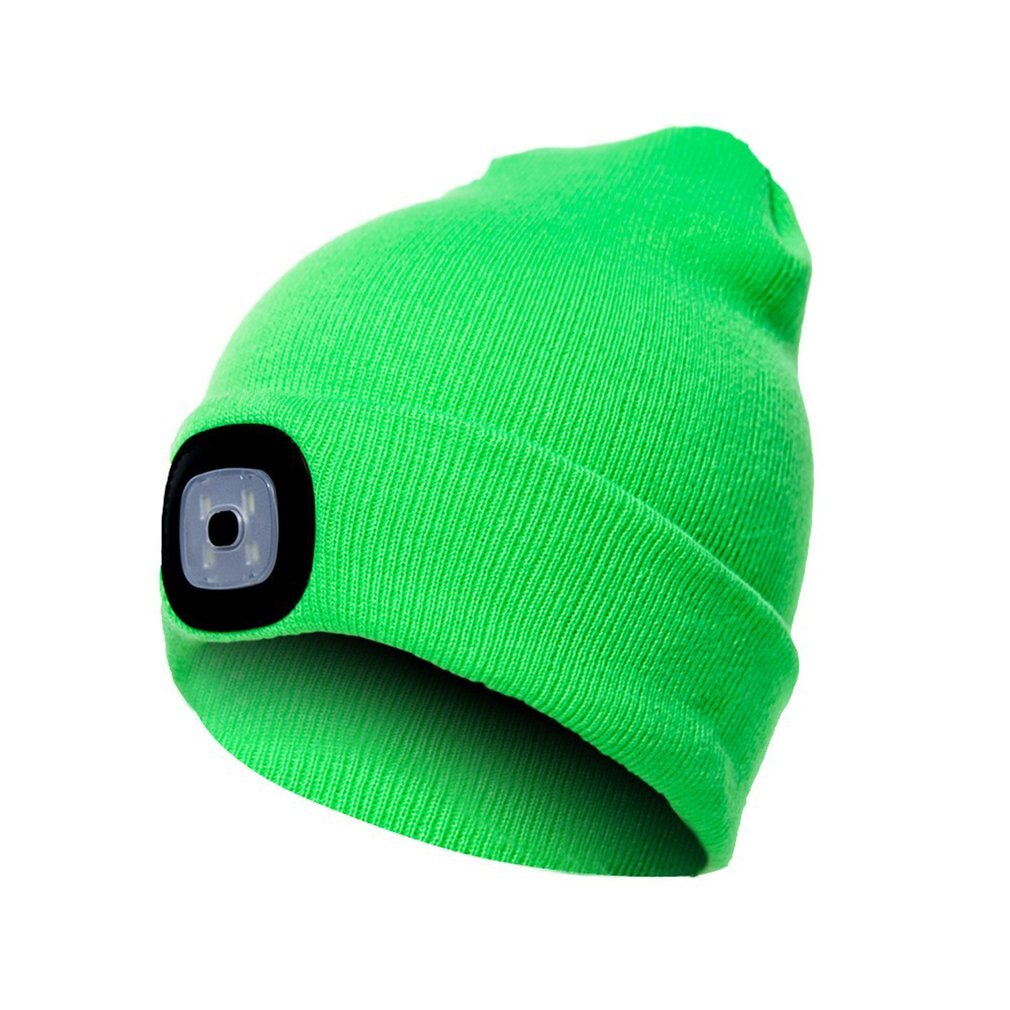 Led Light Hat Portable Lamp Lighting Caps Night Lighting Outdoor Activities Beanies Warm Knitting Caps: Green