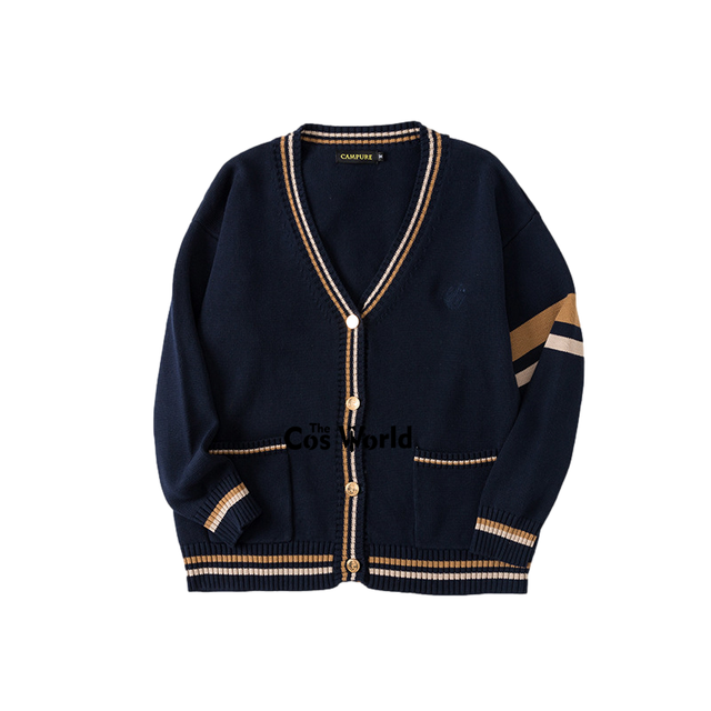 Shui Yuan Ding-cárdigan de punto de manga larga, suéter con cuello en V, prendas de vestir para uniforme escolar JK DK, ropa para estudiantes, primavera y otoño: Navy Blue / XS