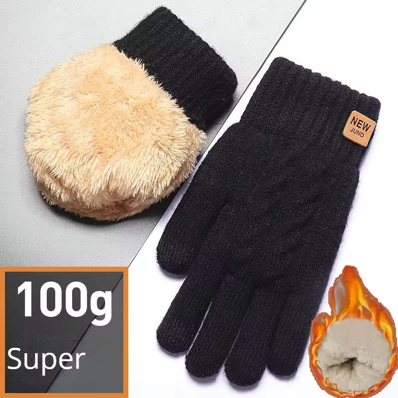 Moda inverno luvas de malha quente para mulheres homens engrossados e resistentes ao frio luvas de tela de toque forro de lã acessório de alta qualidade