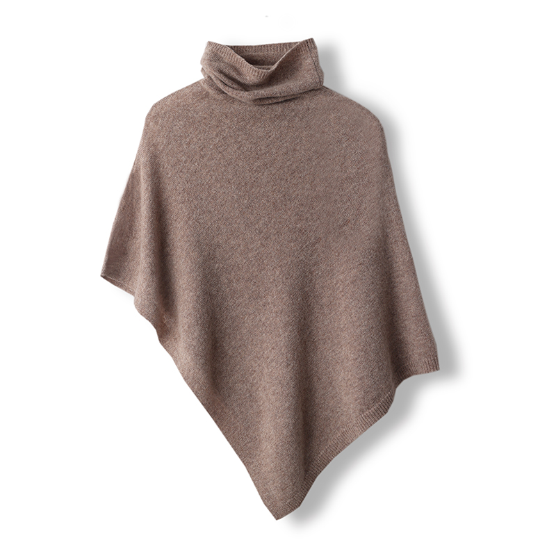 100% Merino Wool Knitted Shawl Cape Knitted Soft Warm Wollen Irregular Cloak Batwing Sleeve Loose Turtleneck Pullover Pashmina: camel