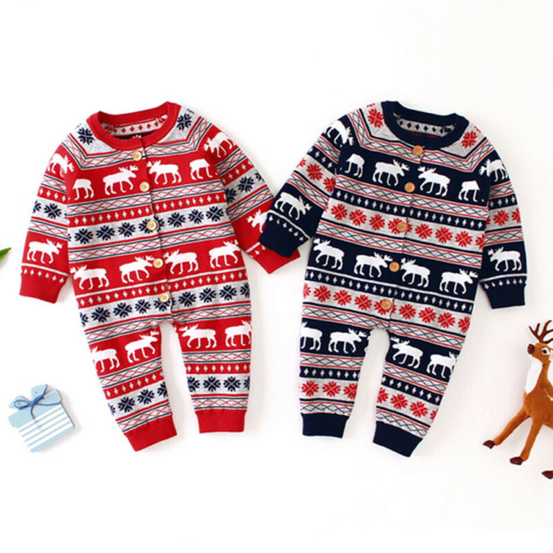 Nyfødt julebukser langærmet hjorteprint babypige bukser jule baby drenge jumpsuit juletøj til småbørn baby drenge outfit
