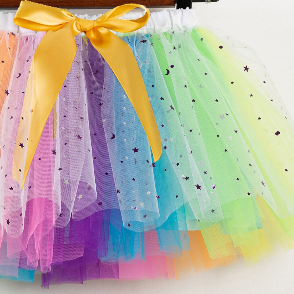 Tutu Rok Meisje Rokken Kinderen Meisjes Party Dance Ballet Kostuum Splice Rainbow Tulle Rok + Bow Haarspeld Kleding # P30