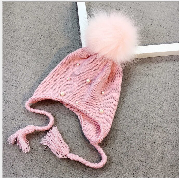 brand Kids Baby Meisje mooie hoed Winter Warm Gebreide Beanie Bont Bling Hoed Haak Ski Cap 3 kleuren: 2