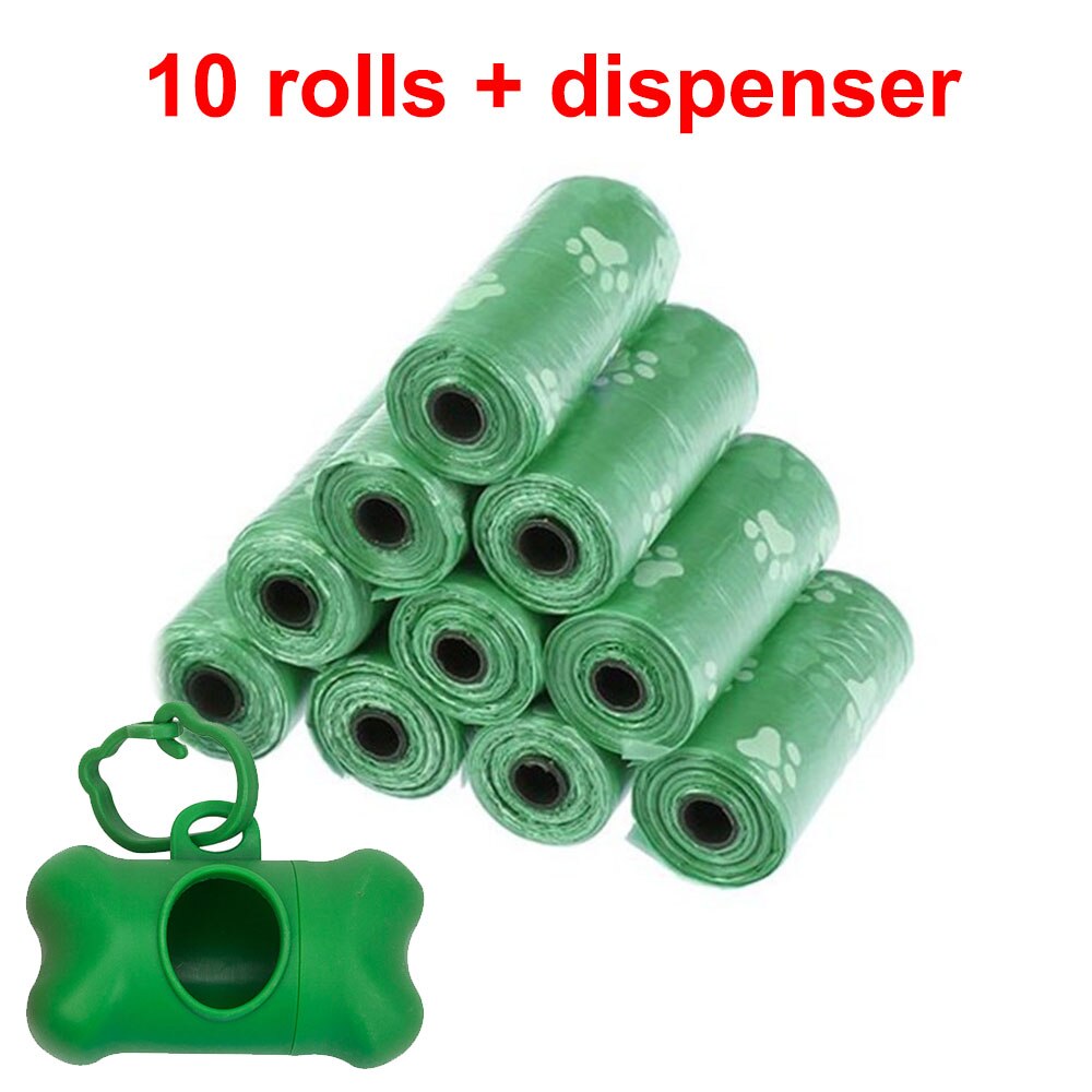 Bolsas biodegradables para caca de perro, rollos de recarga, bolsas de residuos para perros compostables con dispensador, bolsas de arena para mascotas, productos de limpieza para mascotas, 10 rollos: green