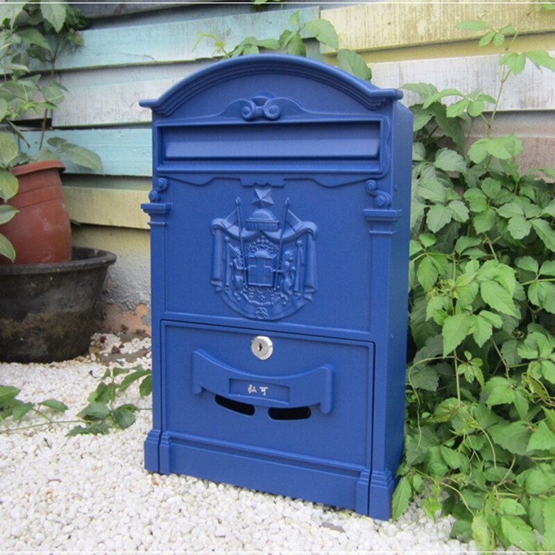 Lockable Secure Mail Letter Post Box Vintage Metal Mail Box Garden Ornament Retro wall-mounted Mailbox CW238