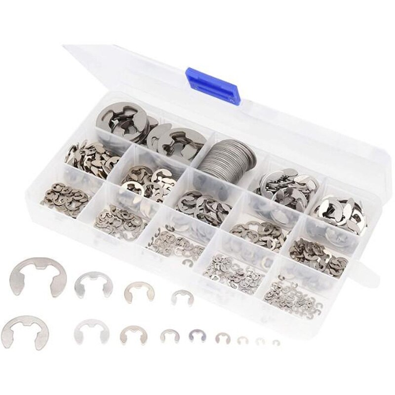 E Clip Externe Snap Ring Shop Assortiment Kit,304 Rvs E-Clip Snap Ring Assortiment Kit(14 Maten, 465 Stuks)