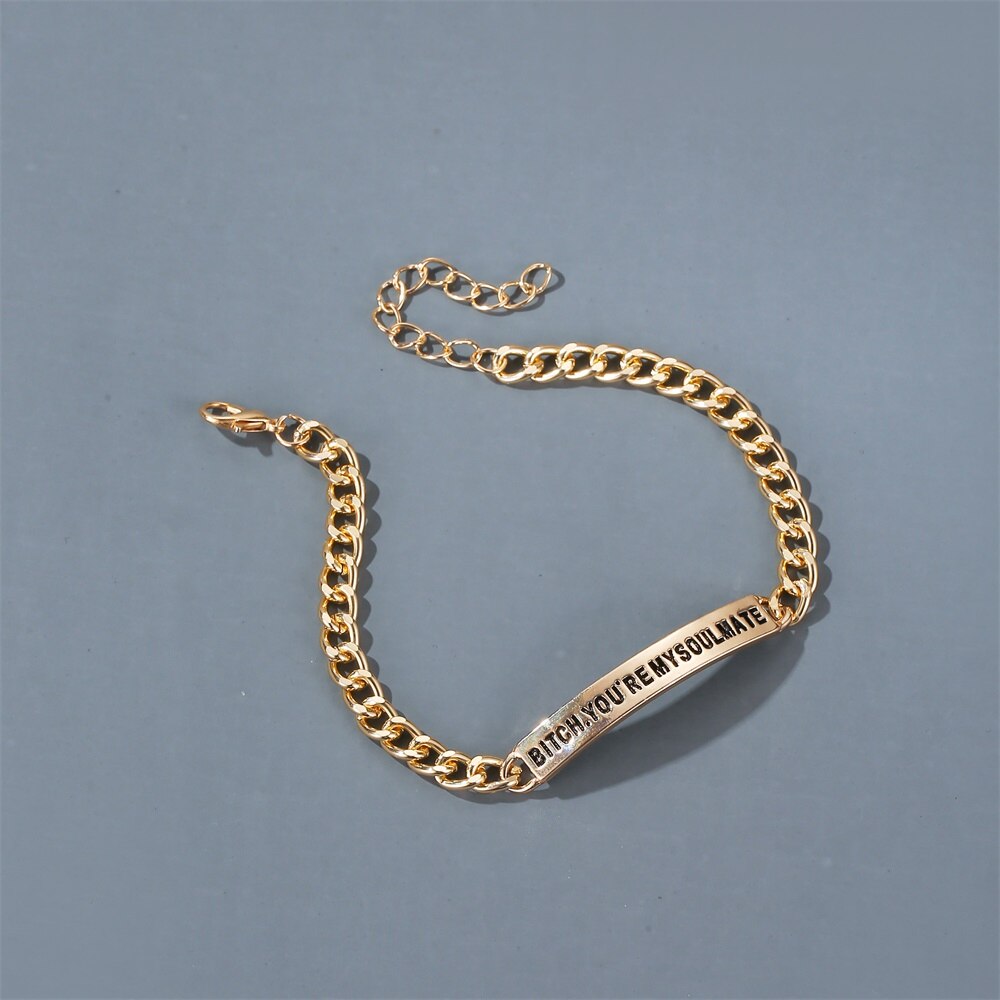 Scritte voi sono mio Soulmate catena in lega semplice braccialetti per coppie placcati in argento dorato per donna e uomo