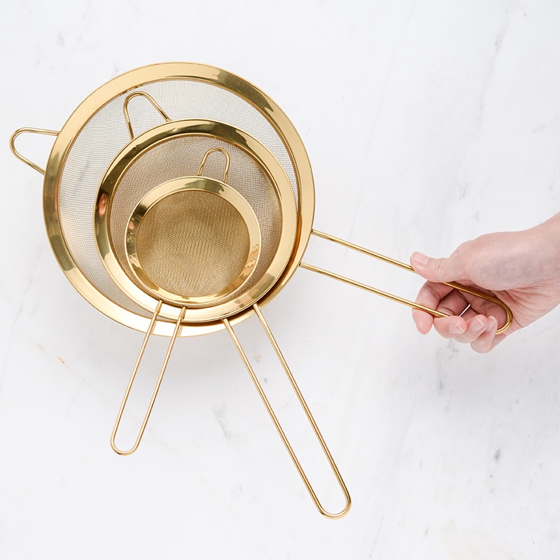 Kitchen Stainless Steel Strainer Cooking Oil Flour Filter Sifter Tea Strainer Rose Gold Colander Kitchen Tools Accessories 1PC
