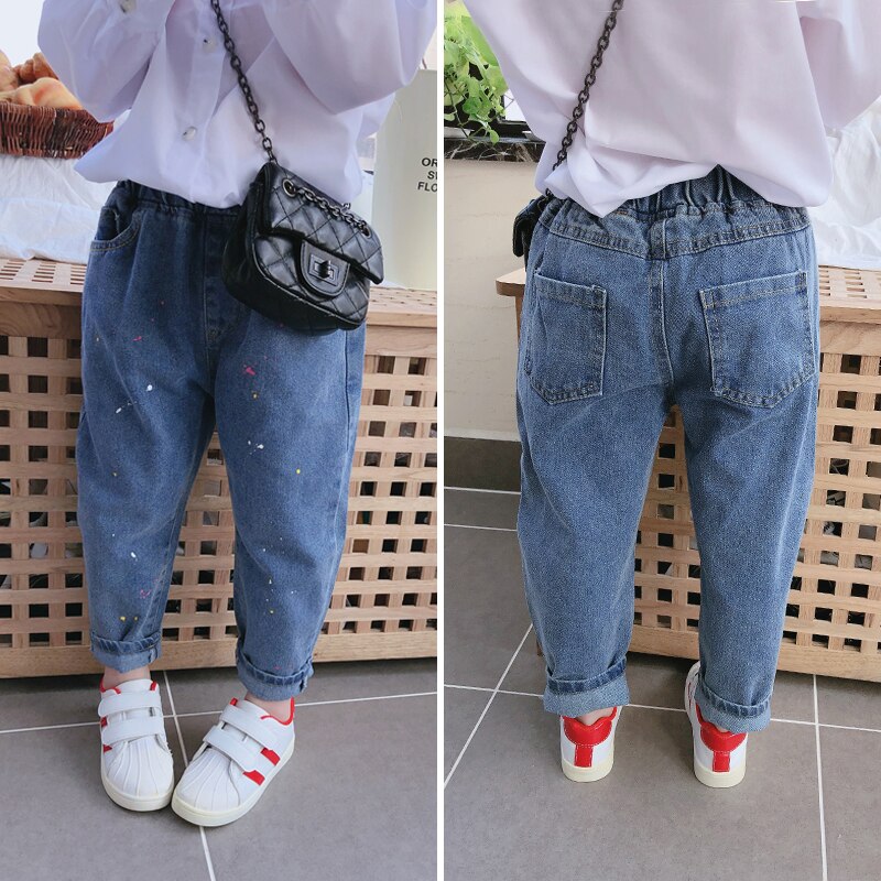 Casual Loose Kids Denim Pants Spring Autumn Elastic Waist Girls Boys Jeans 1-6 Years Old Children Trousers