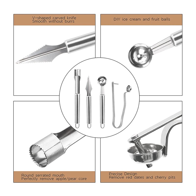 6 Pcs Jalapeno Pepper Corer Tools,Stainless Steel Fruit And Vegetable Corer,Cherry Pitter Zucchini Corer