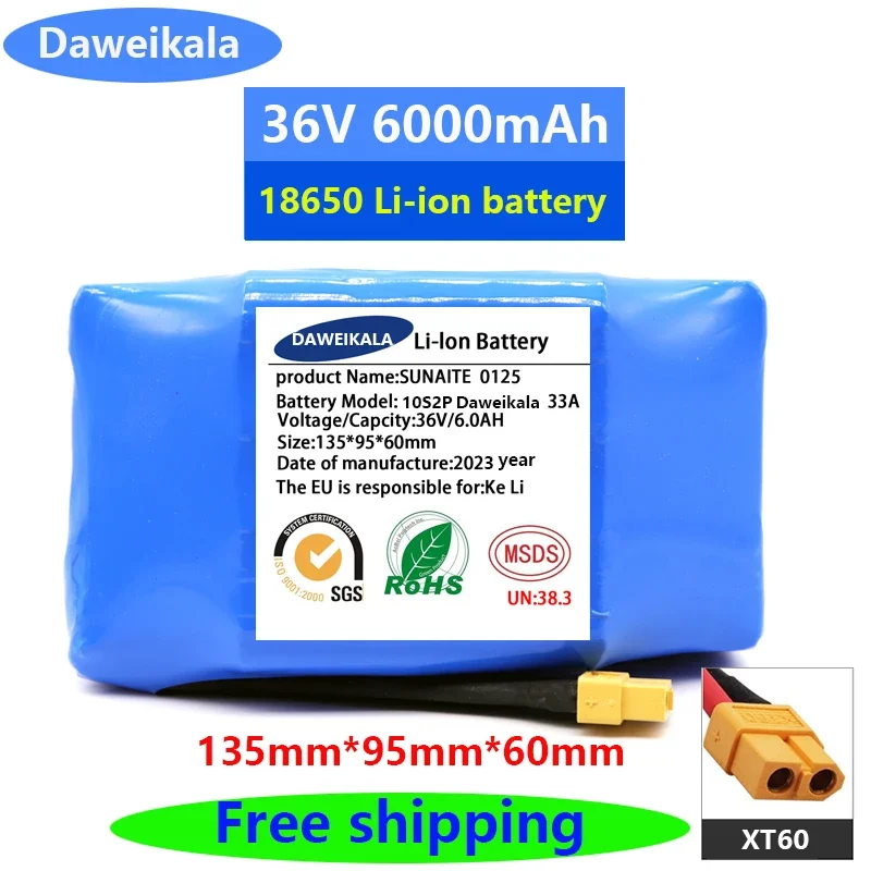 Origina 36V Battery Packs 6000mAh 6.0Ah Rechargeable Lithium Ion Battery for Electric Self Balancing Scooter HoverBoard Unicycle: Default Title