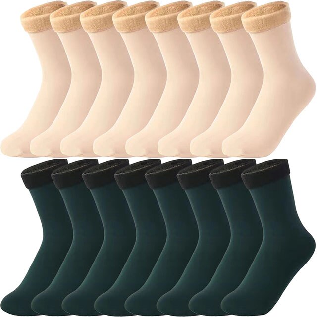 10 Pairs Winter Warm Women Socks Solid Color Thicken Thermal Socks Soft Plus Velvet Socks Casual Snow Sock Home Floor Beige Sock: 5 Beige 5 Green