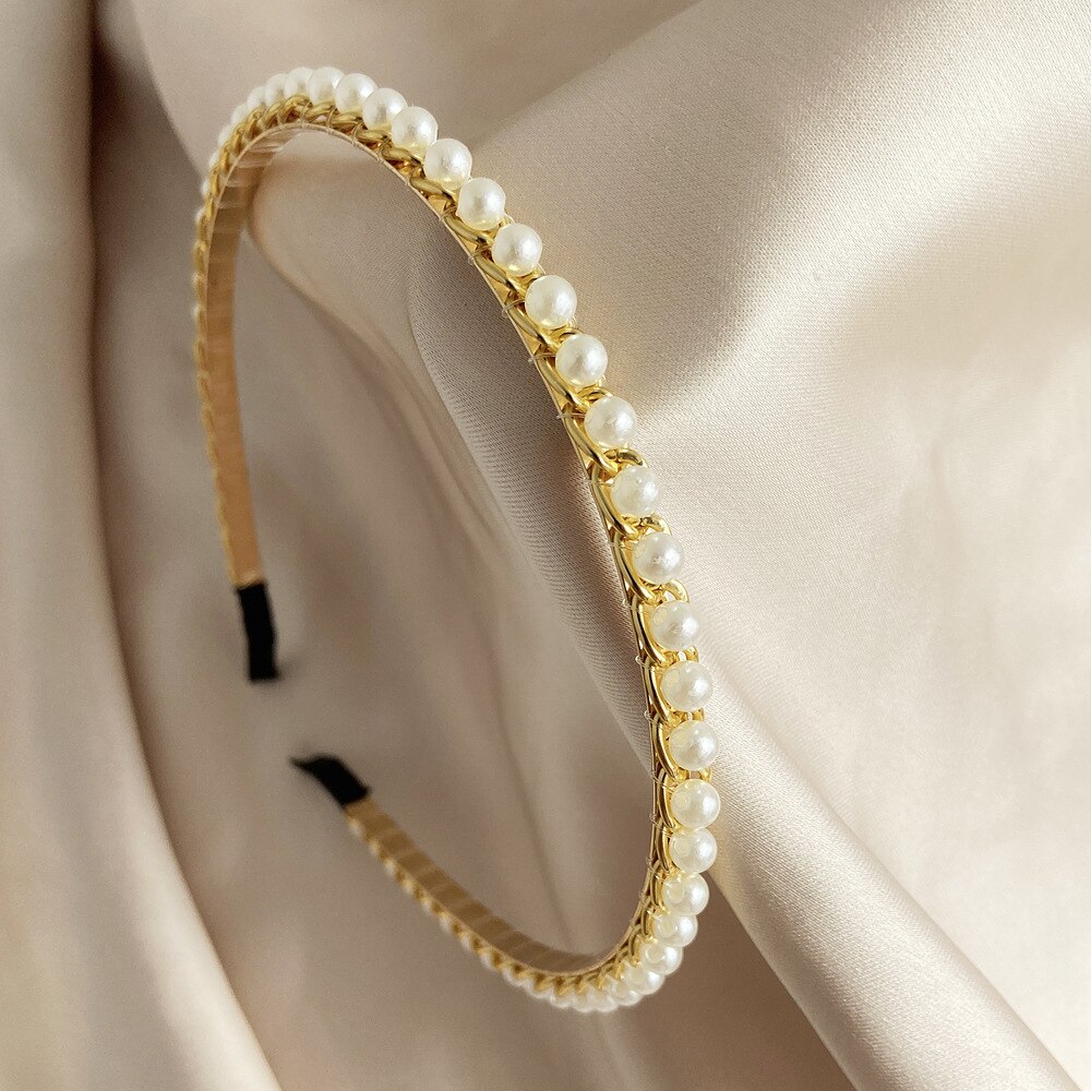 Nowe pełne perły proste kobiety Hairbands słodki pałąk uchwyt do włosów ozdoba opaska na głowę Lady eleganckie modne akcesoria do włosów: H00186
