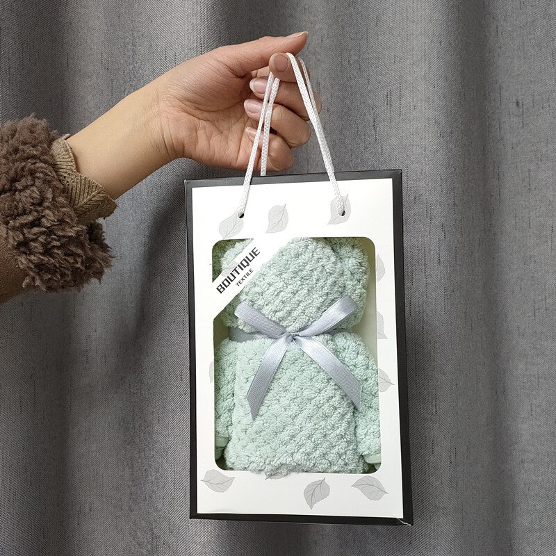 Ensemble de serviettes de bain de luxe en velours, molleton, forme d'ours, avec boîte, séchage rapide, en microfibre, de mariage, de fête: 03