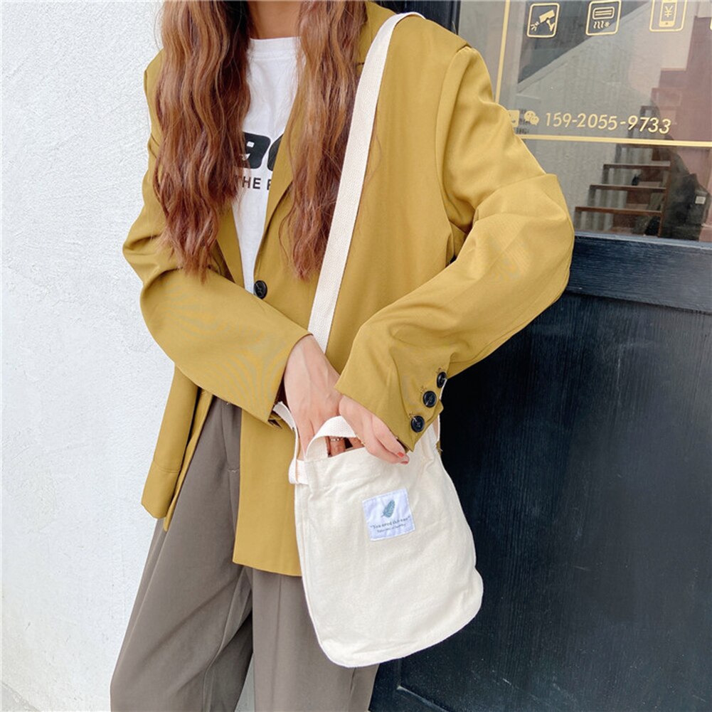 Canvas bomull enkelt tecknat tryck dragkedja shoppingkassar flickor enfärgad liv casual paket casual handväska: Beige