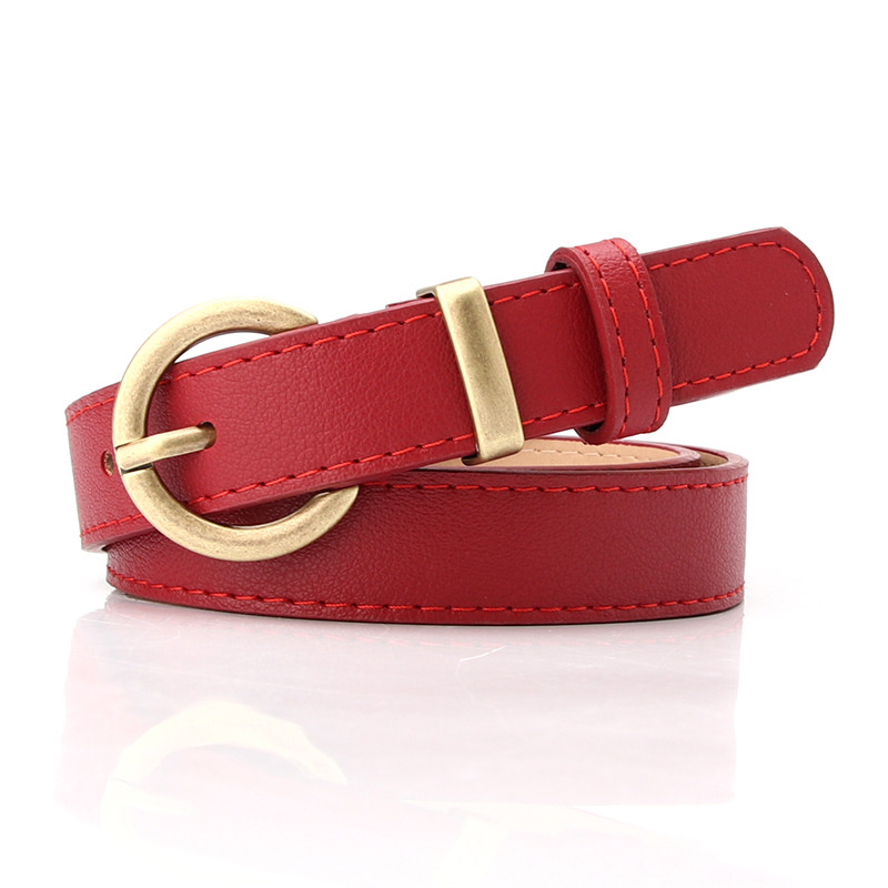 Cinturón de cuero fino para mujer, cinturón negro, blanco y marrón para mujer, cinturón de vestir para niña, pantalones vaqueros: Red