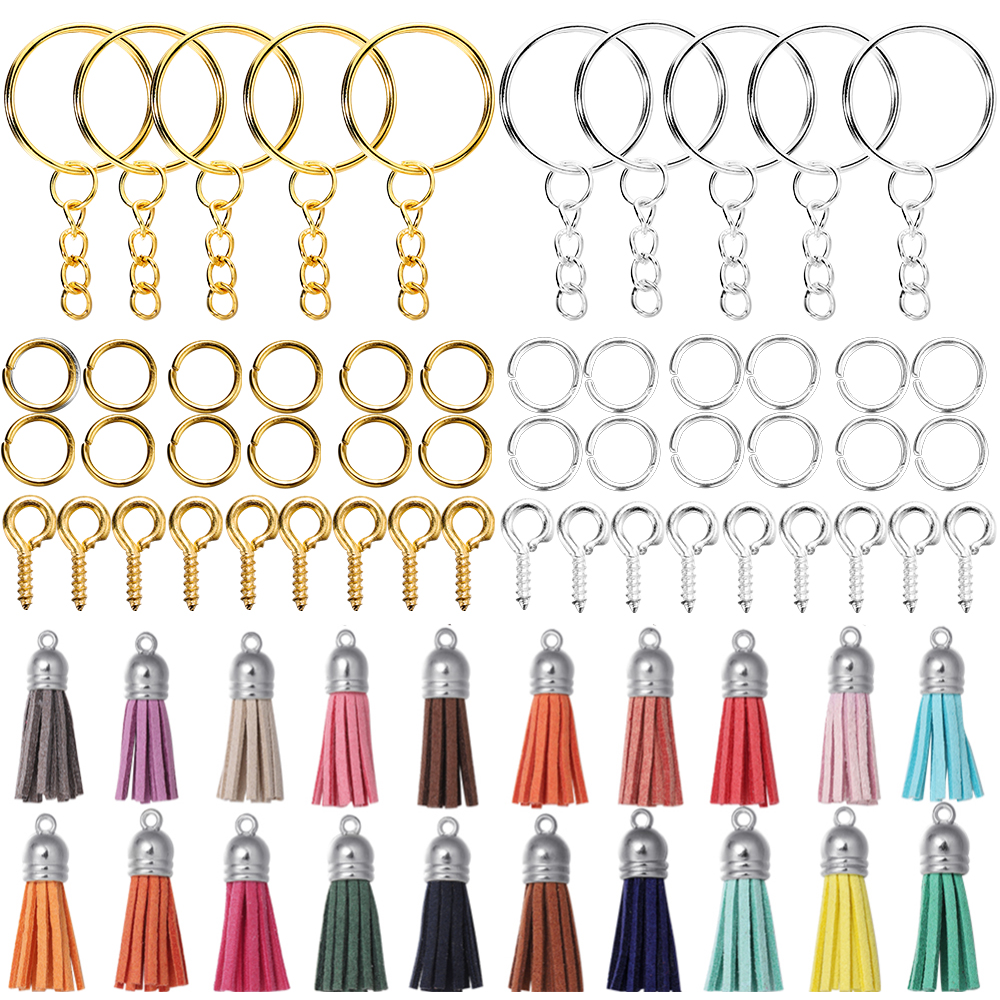 Kits de fabricación de joyas, llavero con borlas coloridas, anillo de salto abierto, juego de alfileres para manualidades, llaveros colgantes de resina, suministros de joyería, 110 Uds.