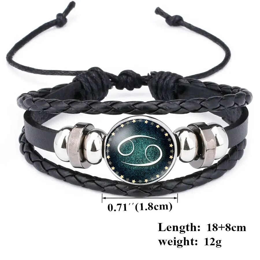 Pulsera luminosa de piedras preciosas artificiales de doce constelaciones; Pulsera tejida de 12 constelaciones de cuero PU con cuerda con cuentas