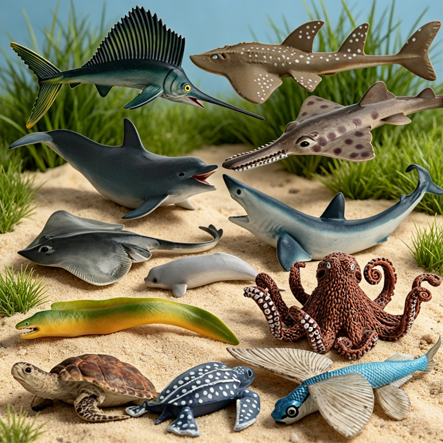 Realistic Sea Animals Figurines Orca Squid Sharks Dolphin Turtle Sailfish Octopus Figures Miniature Education Toys for Kids