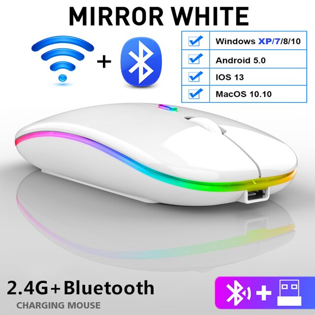 Oplaadbare Draadloze Muis Bluetooth Muis Stille Mause Wifi Muis Ergonomisch Mini Muis Usb Optische Muizen Voor Pc Laptop Desktop: Bluetooth White