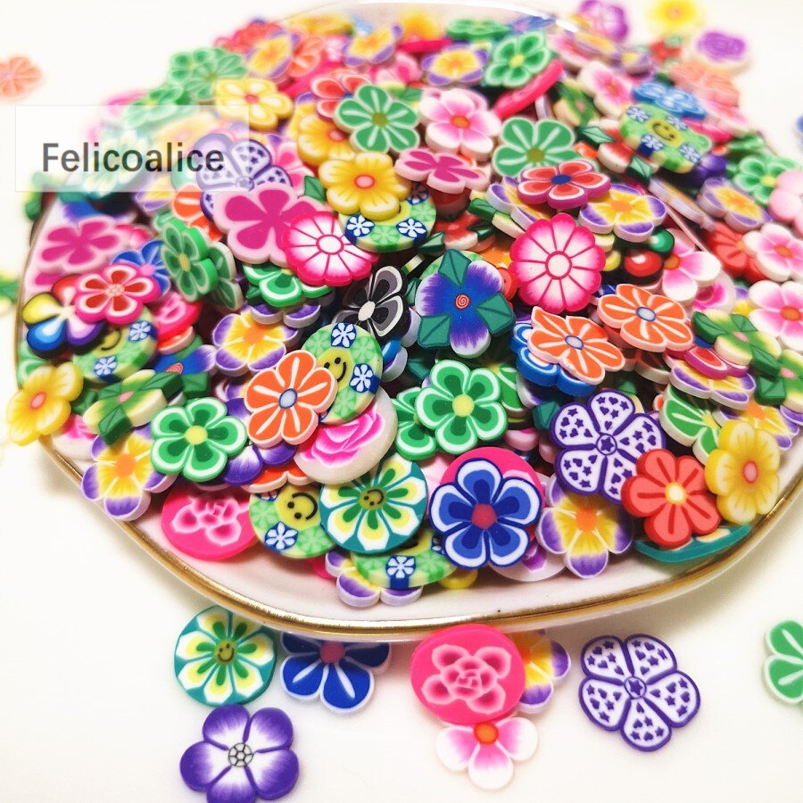 200Pcs 10Mm Klei Slice Ronde Vorm Bloemen Hart Cake Polymer Sprinkles Voor Sieraden Maken Diy Handgemaakte Scrapbooking Accessoires: Flowers  20g