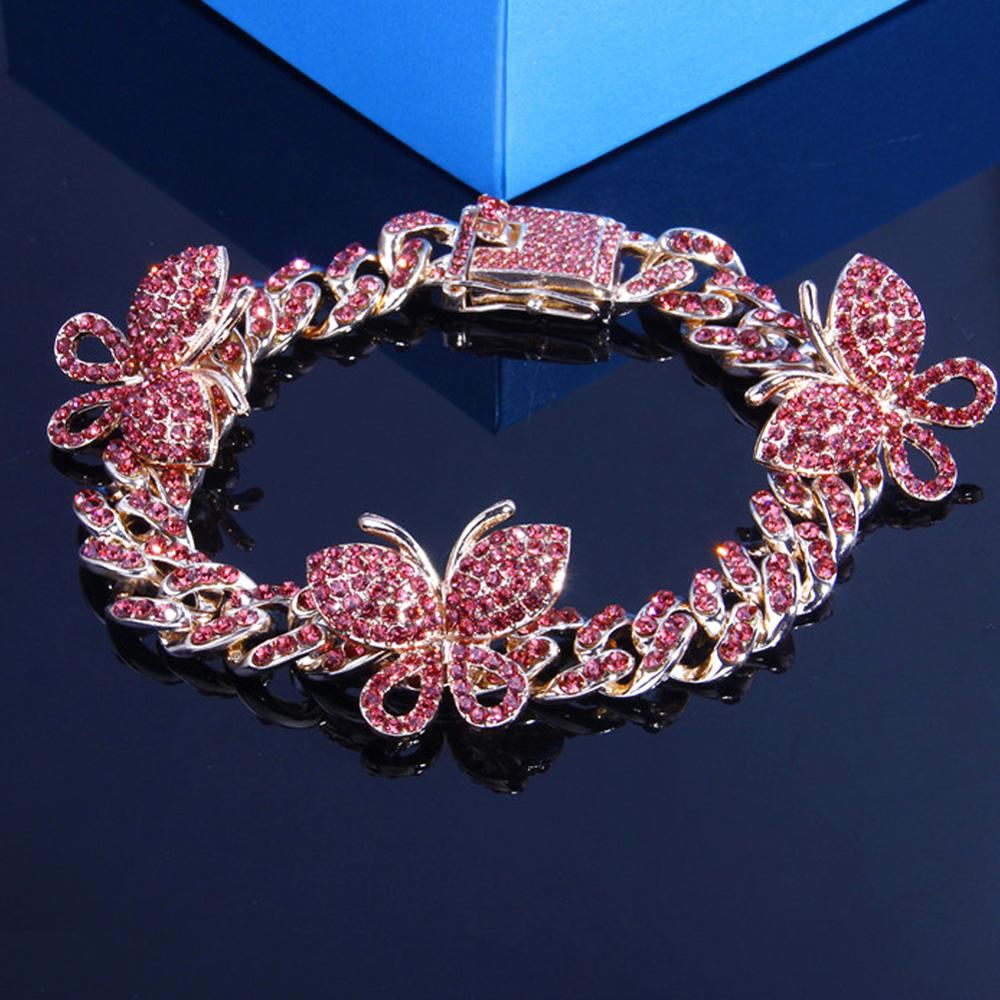 3 kolory nowy 2020 mrożony na zewnątrz motyl obrączki dla kobiet 10mm bling bransoletka na kostkę kubańnarty połączyć obrączka na nóżkę ptaka Hiphop biżuteria 9 cal