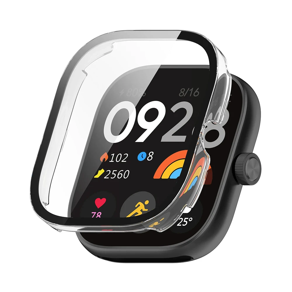 PC-Gehäbenutzen + Glas für Xiaomi Redmi Uhr 4 3, gehärtetes Glas, kratzfeste Folie, Stoßstangenschutzhülle für Redmi Uhr 3 aktiv/3Lite: Weiß / 2-3,9 Zoll
