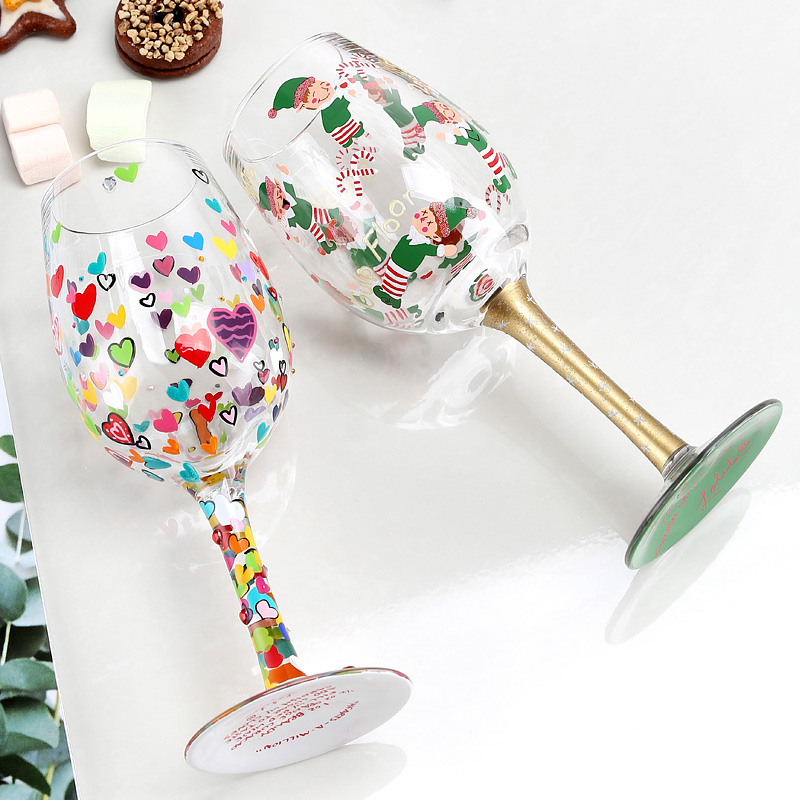 Verres à vin artificiels en verre cristal, de noël limité, peint à la main, père noël, licorne, tasse peinte