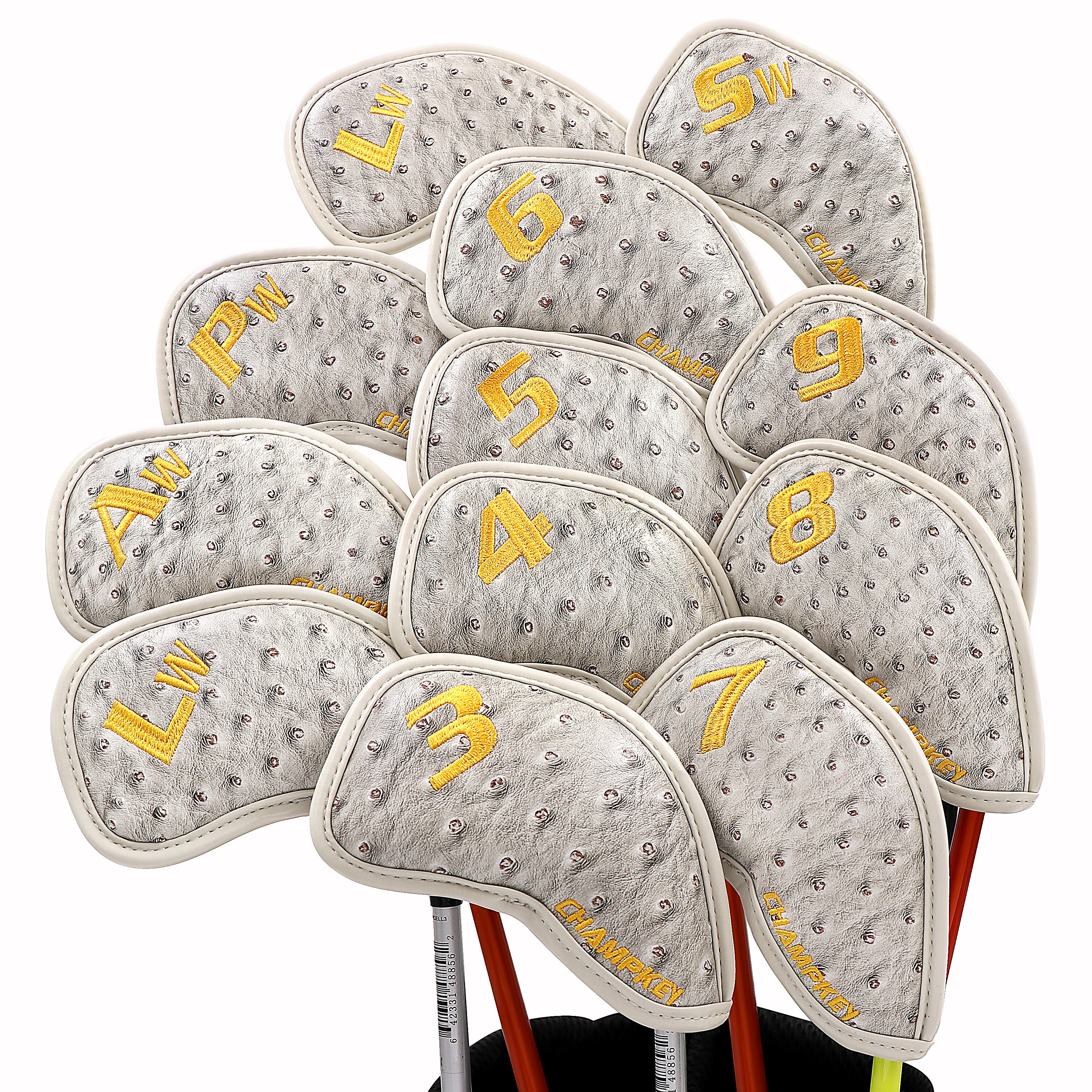 Champkey 12pcs Golf Iron Cover Headcover 3 Colors PU Leather With Breath Holes Golf Iron Head Covers