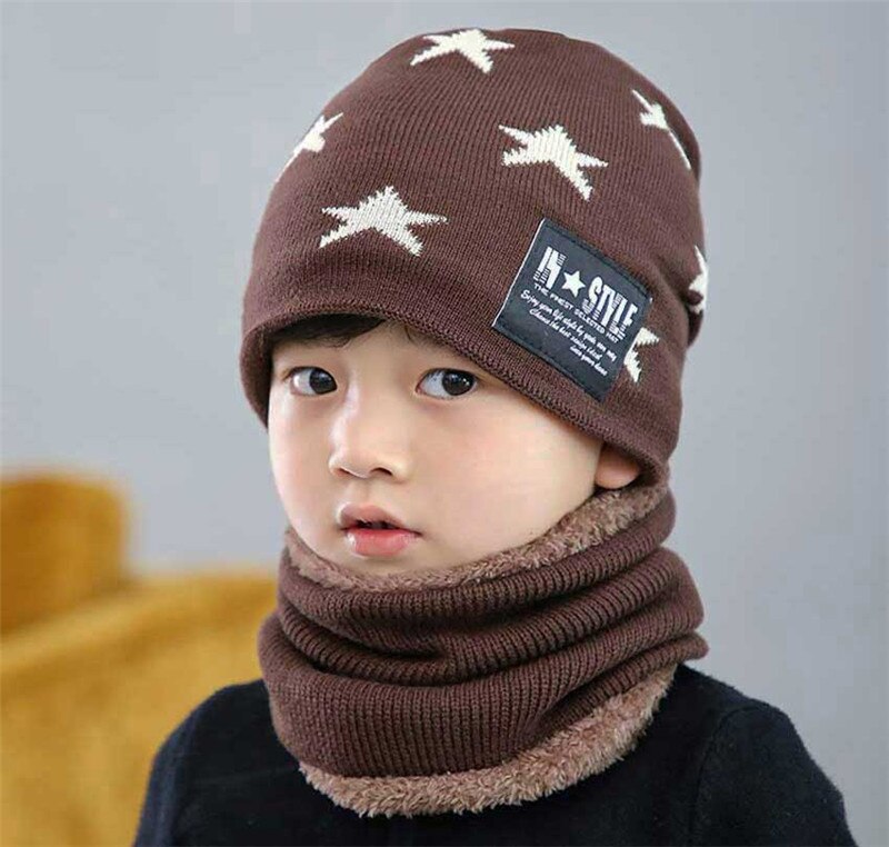 Kind Winter Muts Sjaal Set Jongen Meisjes Warme Pluche Mutsen Hat 2 Stuk Sets Kid Geometrie Print Mode Outdoor ski Cap Sjaals