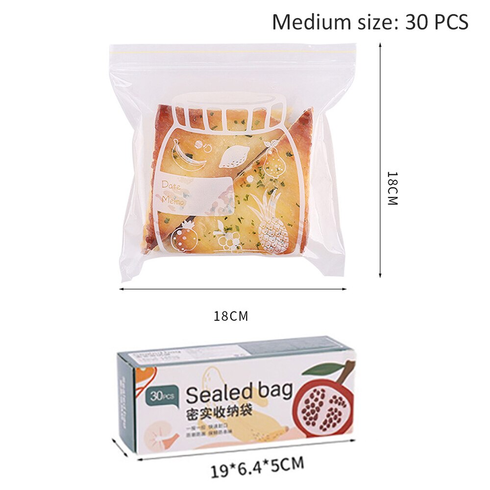 Self-sealing Food Storage Bag Single-reinforced Airtight Bag Leakproof Containers Fresh Food Storage Bag: M 30PCS