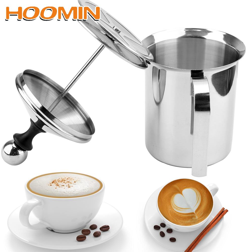 HOOMIN Manuelle Milchaufschäumer Doppel Mesh Milch Creamer 400/800ML Edelstahl Milch Schaum Mesh Kaffee Schäumer Kaffee mixer