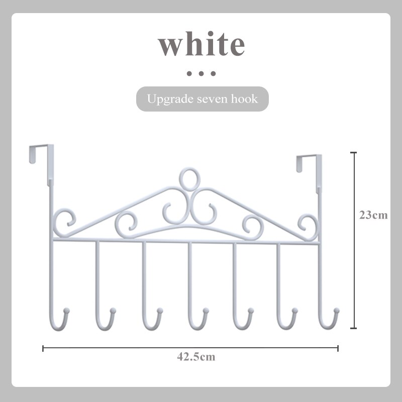 Door Hooks Coat Hat Clothes Holder Free-Punch Towel Hat Holder Key Hanger For Kids Bedrom Bathroom Door Back Storage: 7 Hooks-White