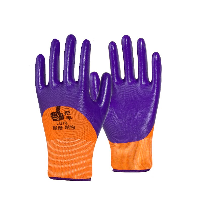 12 pairs Coating Work Gloves Palm Coated Gloves Mechanic Working Gloves: 12pair Purple